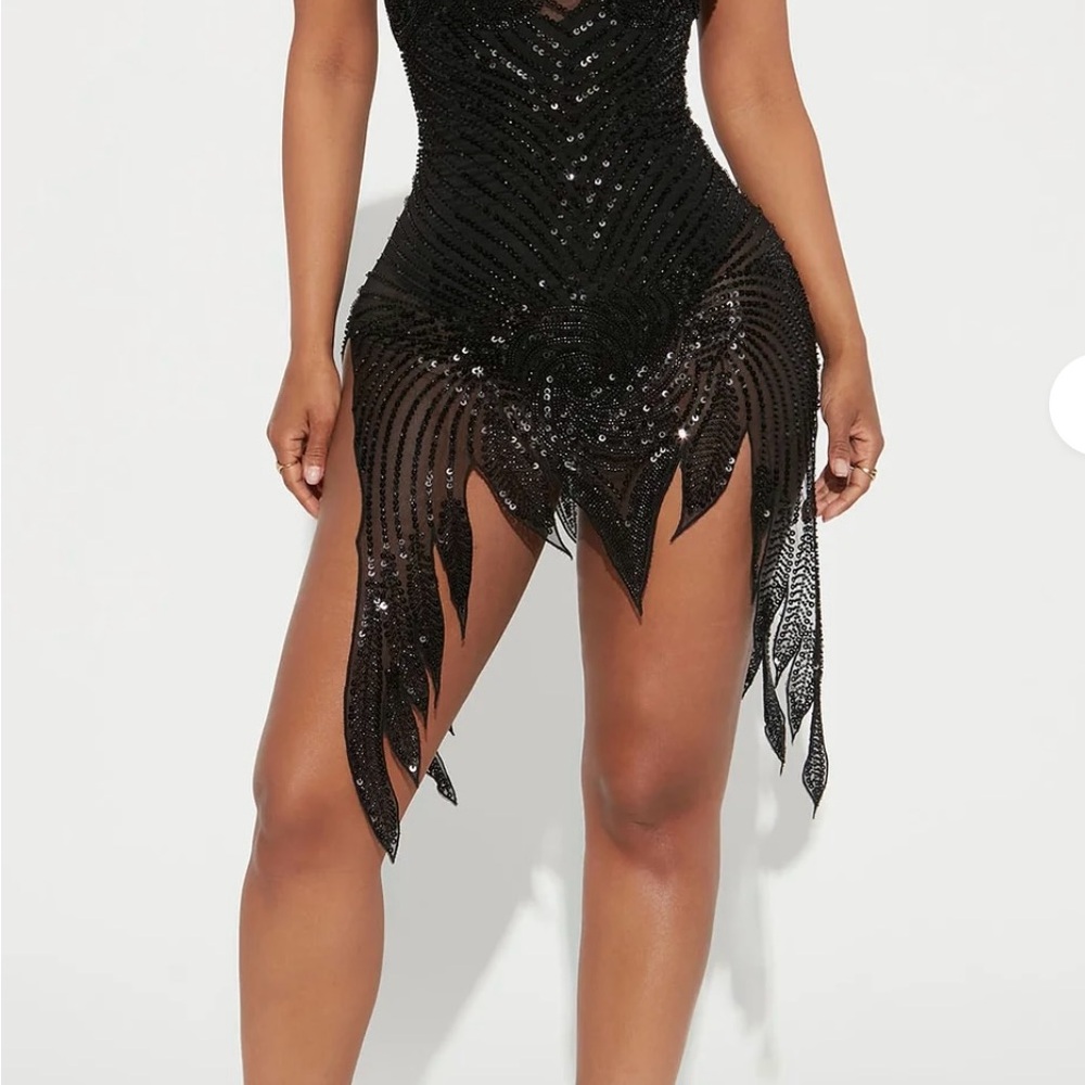 Black Sequin Fringe Dress
